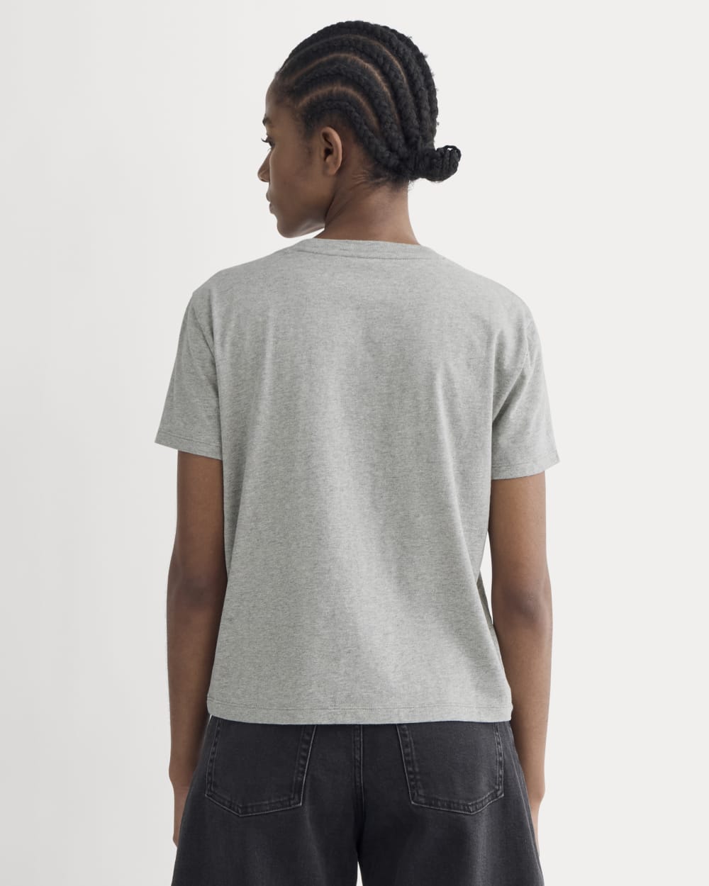 The Box-Cut Tee in Essential Cotton in Heathered Grey — detail view