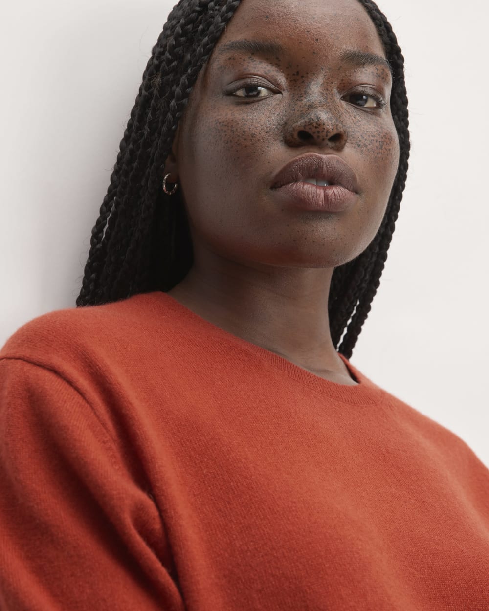 The Classic Crew in Cashmere in Rusted Red — detail view