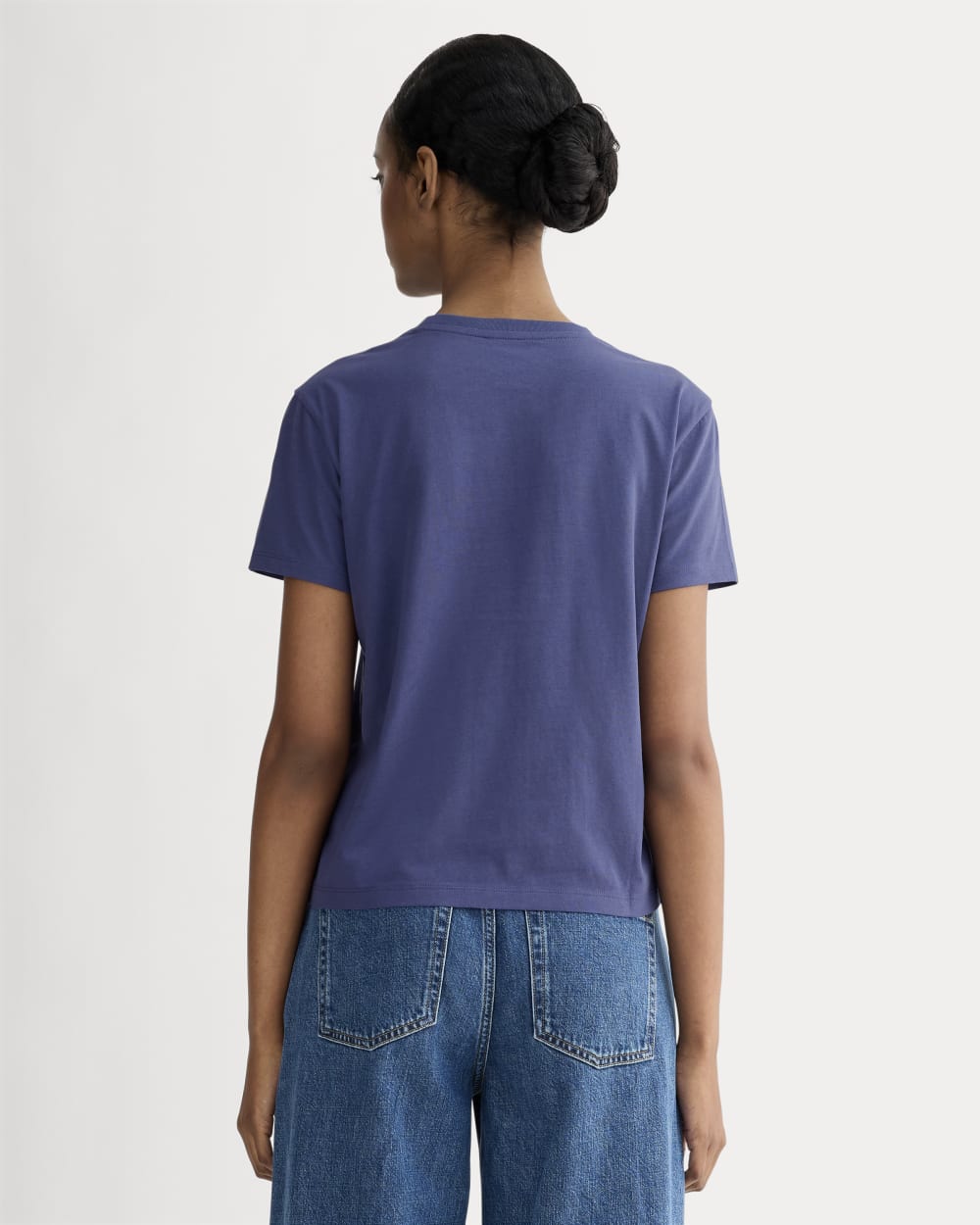 The Box-Cut Tee in Essential Cotton in Deep Cobalt — detail view