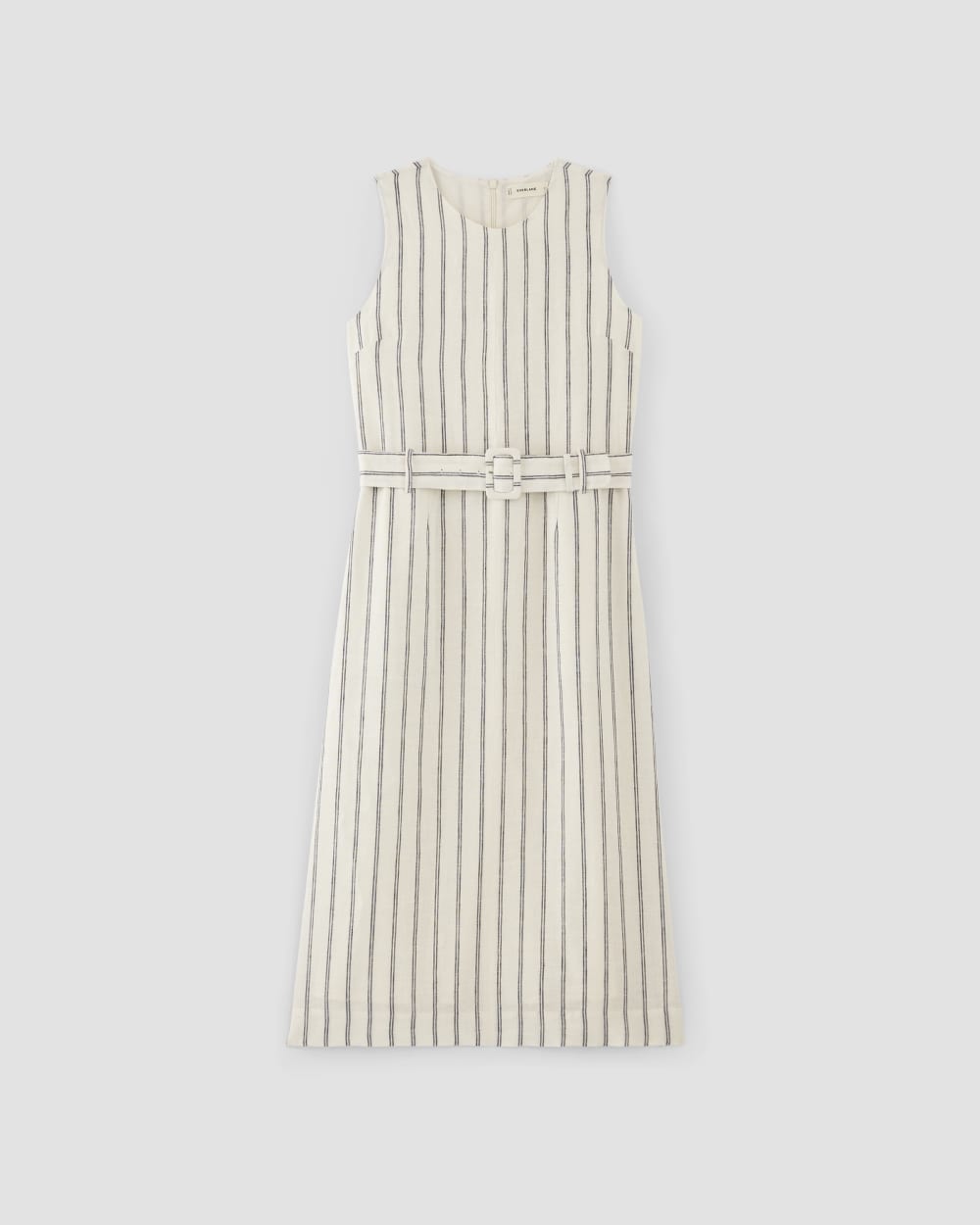 The Linen Belted Midi Dress in Bone/Navy — alternate view