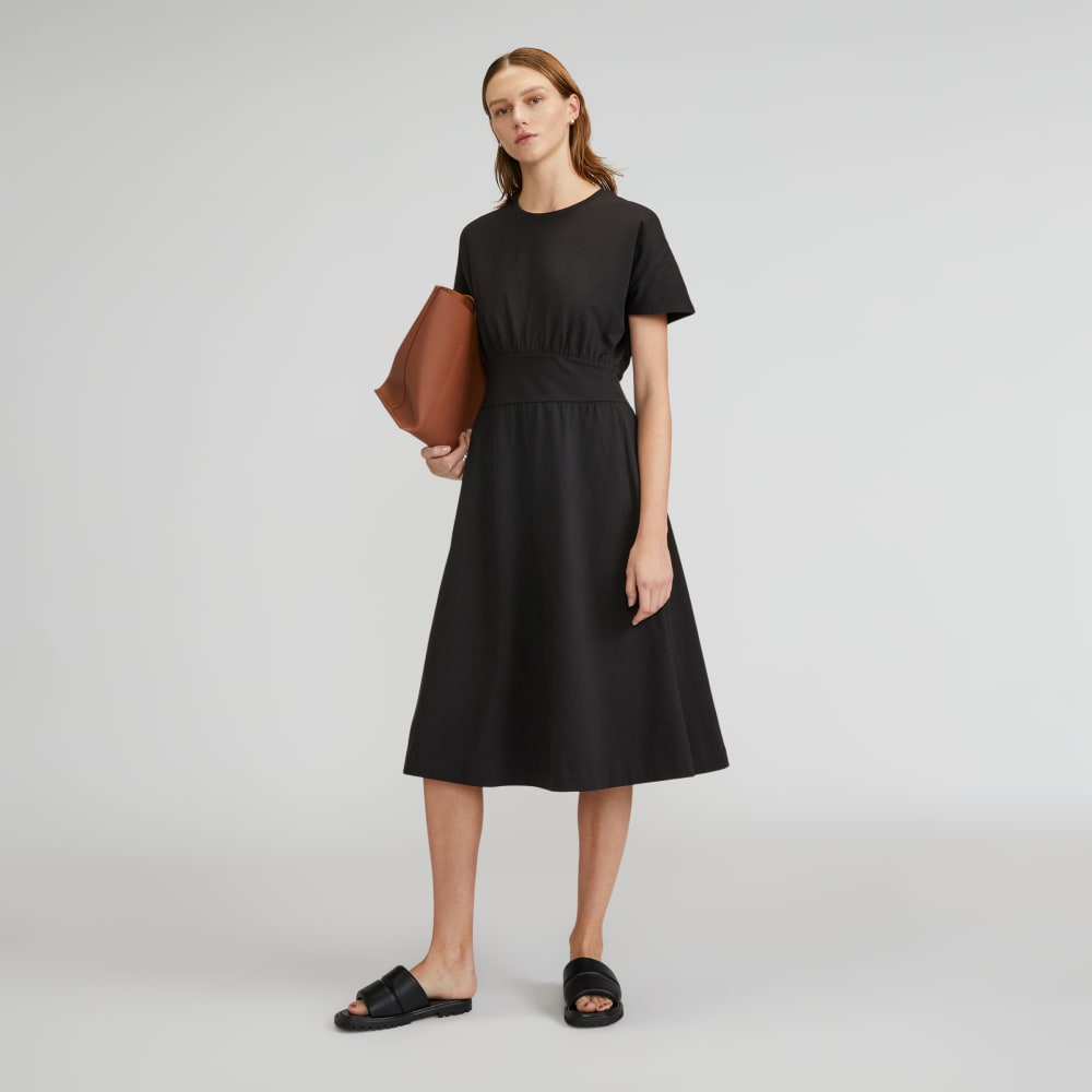 The Organic Cotton Waisted Dress in Black — front view