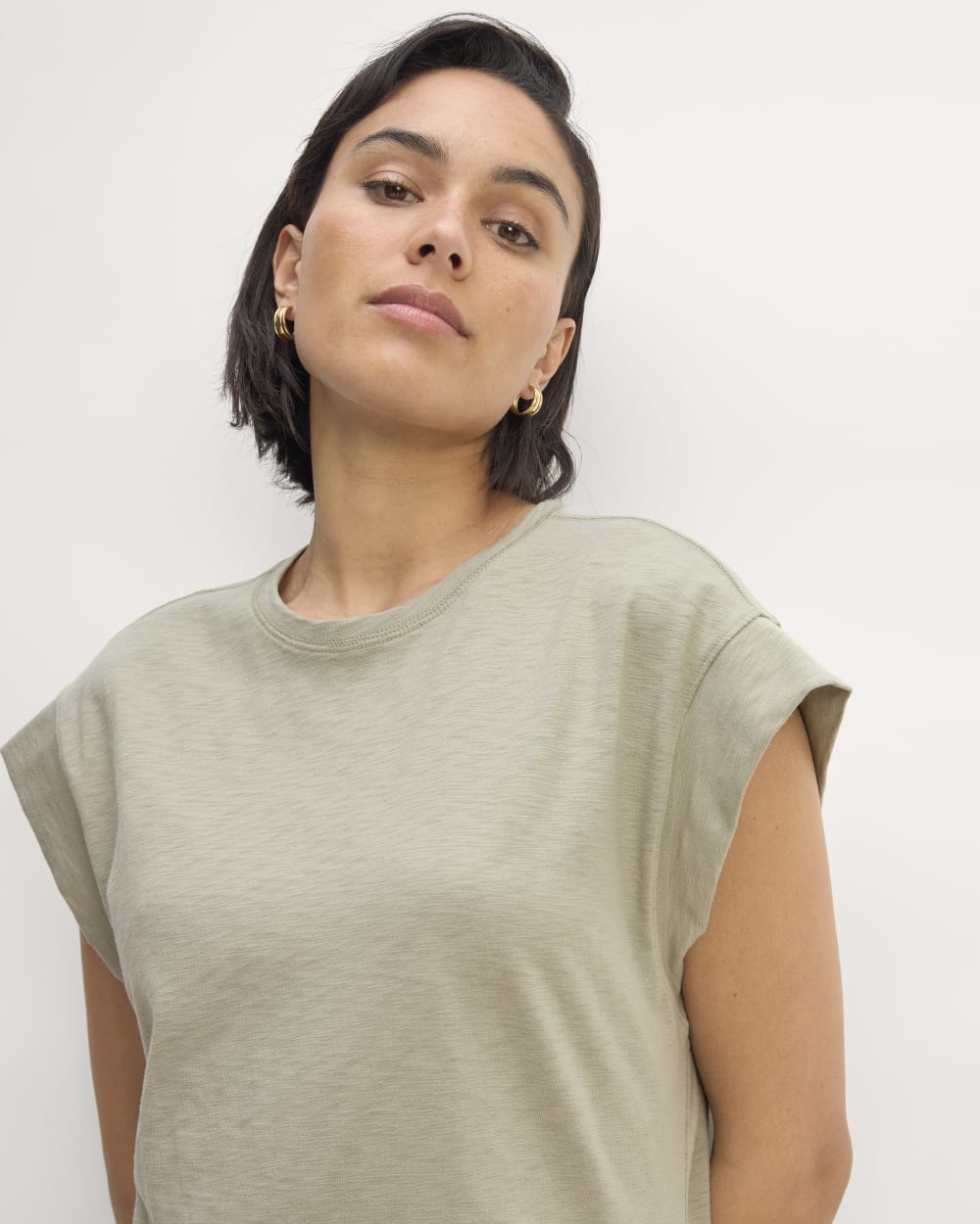 The Muscle Tee Midi Dress in Seagrass — detail view