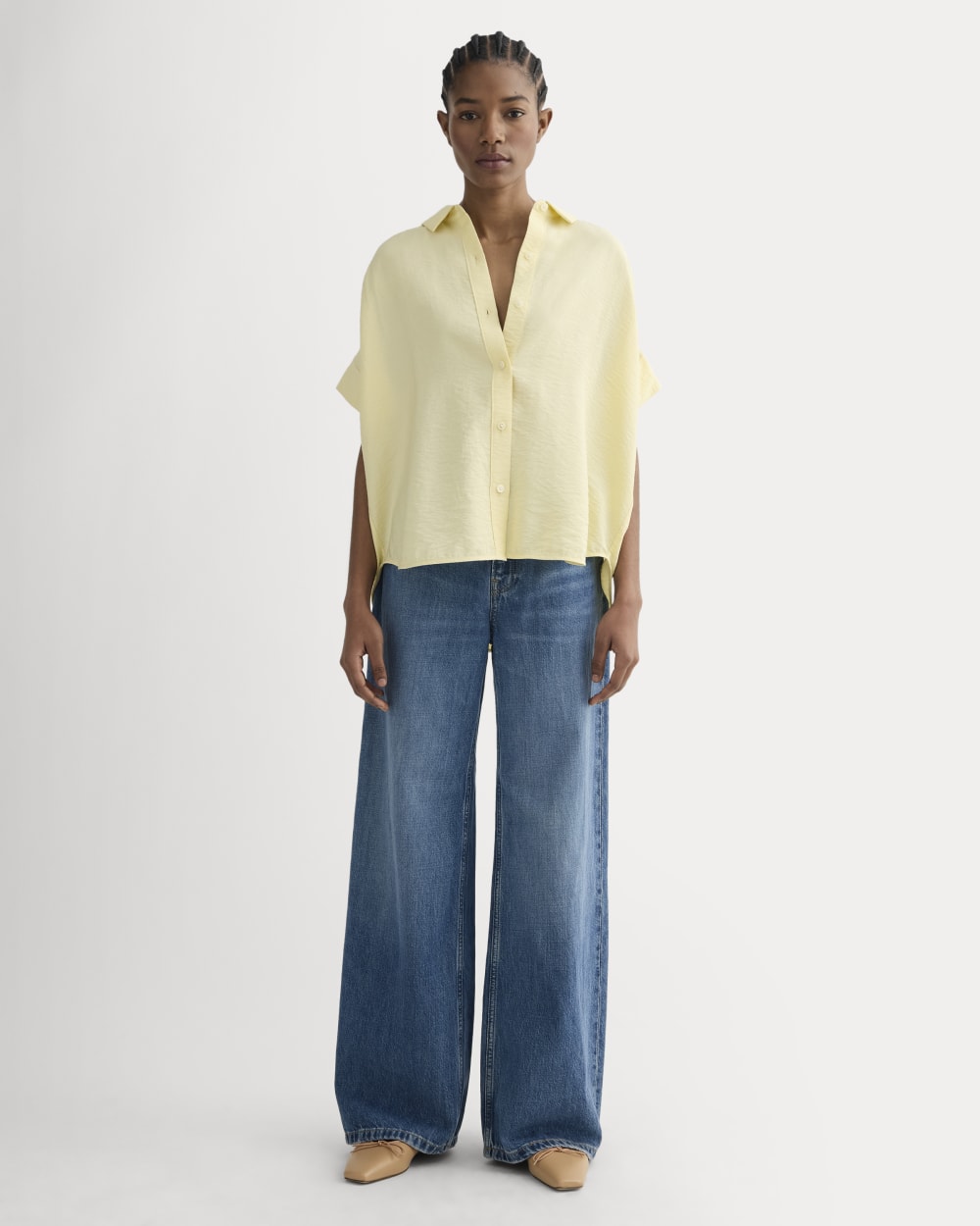 The Square Shirt in SoftLuxe in Banana Crepe — detail view