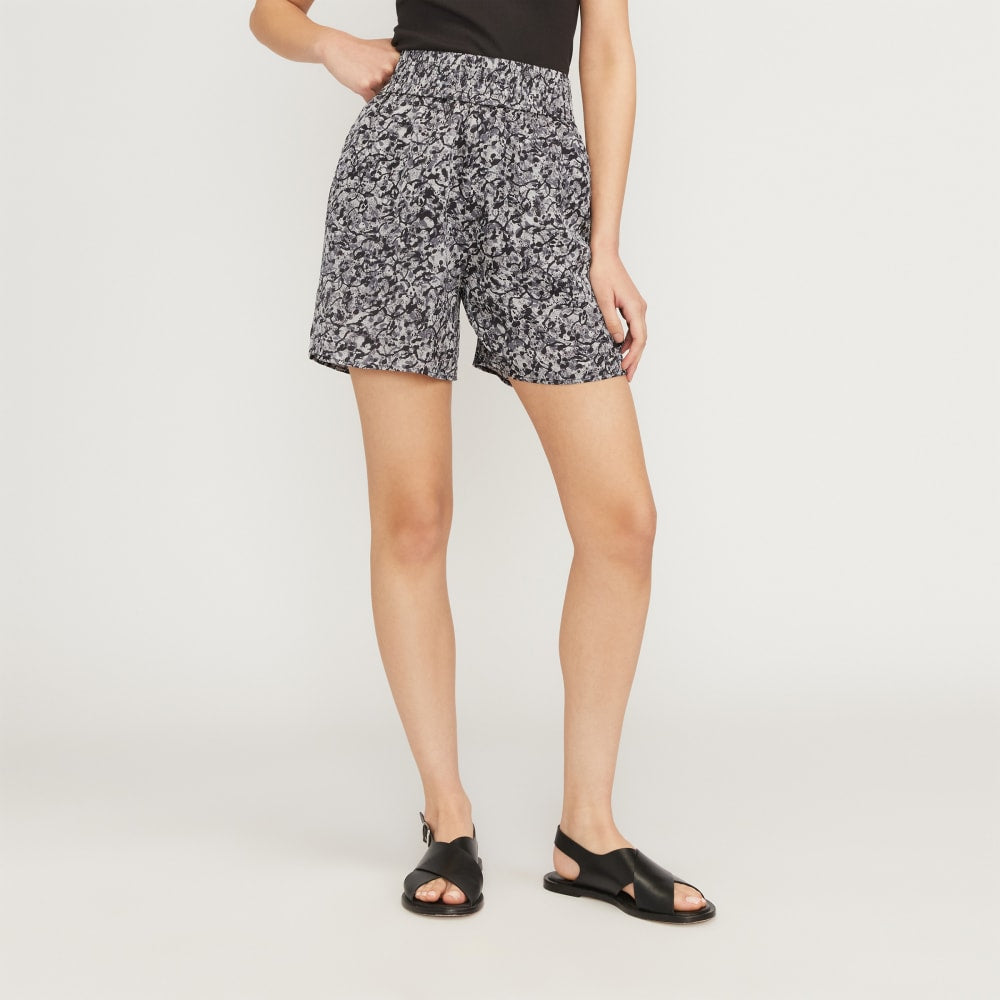 The Satin Pull-On Short in Splatter — front view