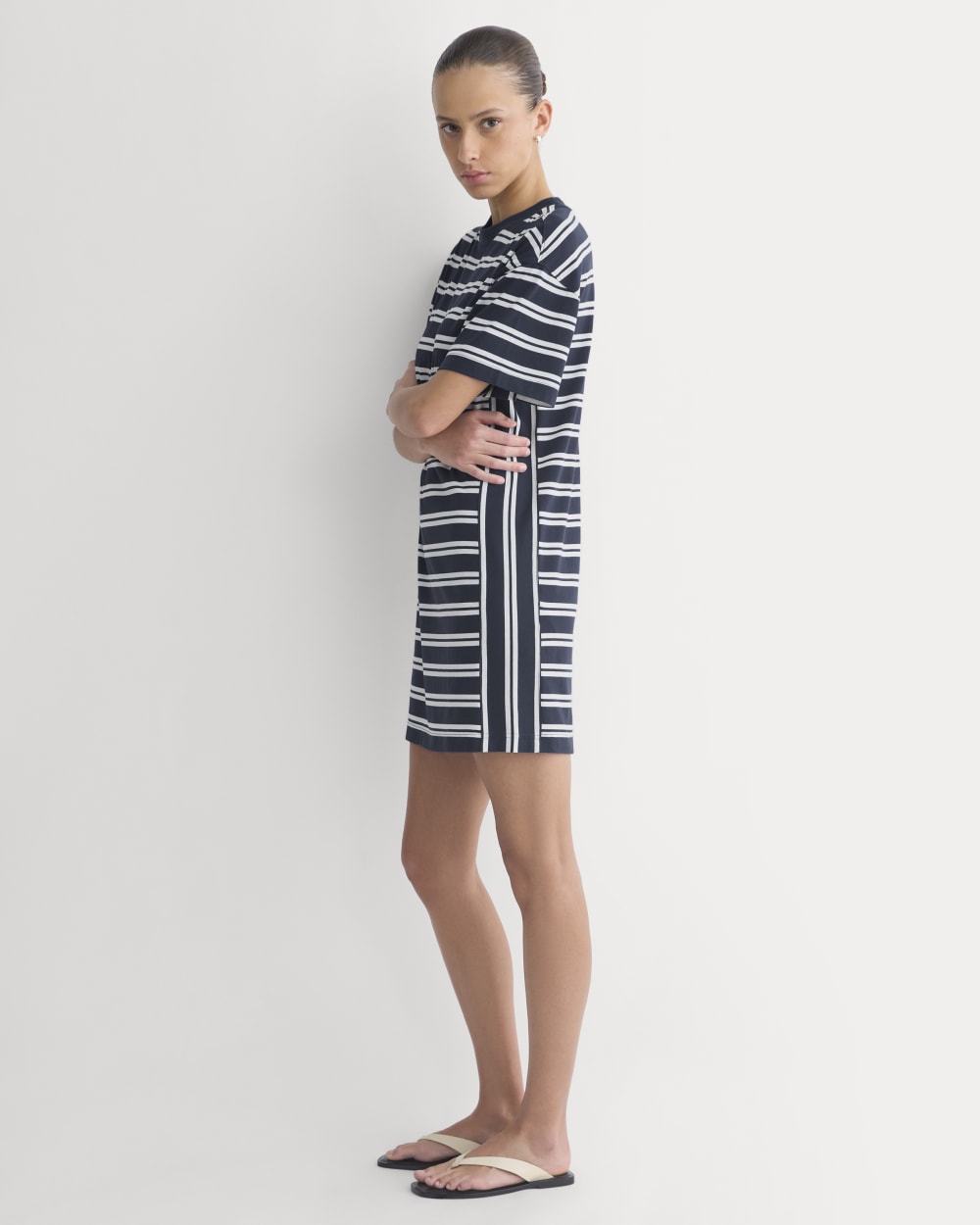 Weekend Tee Mini Dress in True Navy / Canvas Tan — detail view