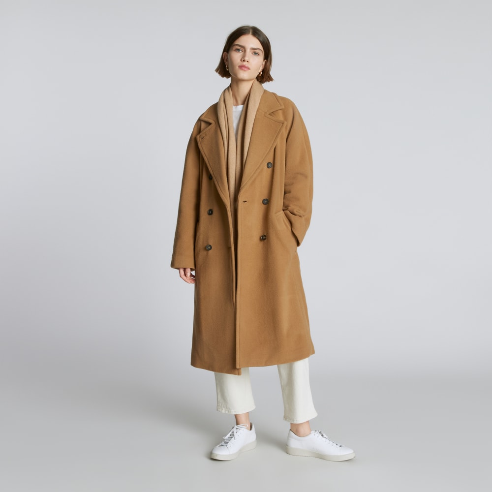 The Italian ReWool® Long Peacoat in Camel — detail view