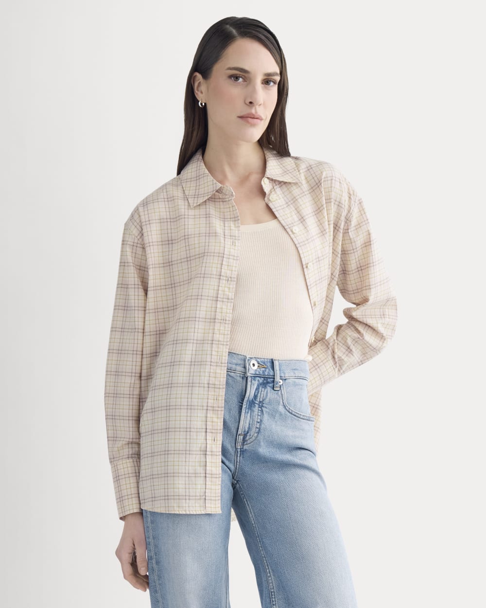 Everyday Shirt in Silky Cotton in Plaid — detail view