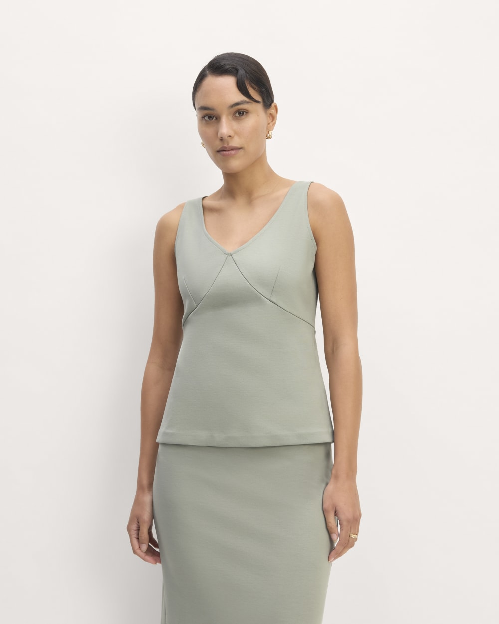 The Dream V-Neck Top in Sage Green — front view