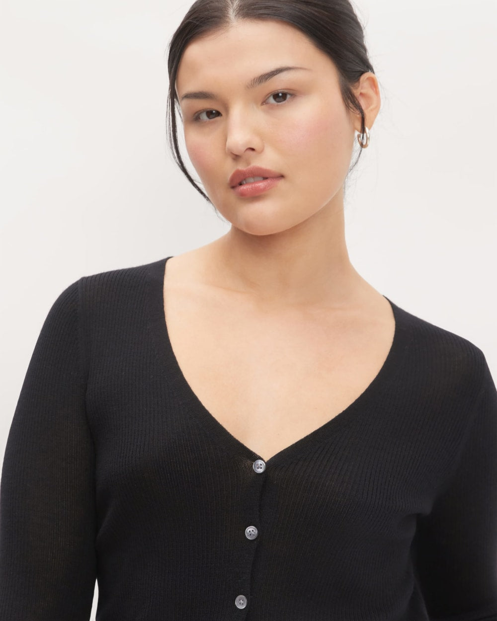 The Cardigan in Ultrasoft Merino in Black — detail view