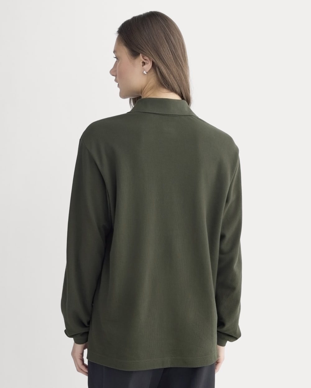 Oversized Pique Polo in Dark Green — detail view