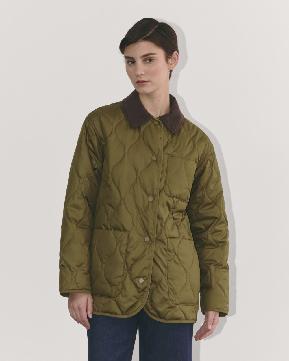 The Quilted Ranch Jacket in Olive — front view