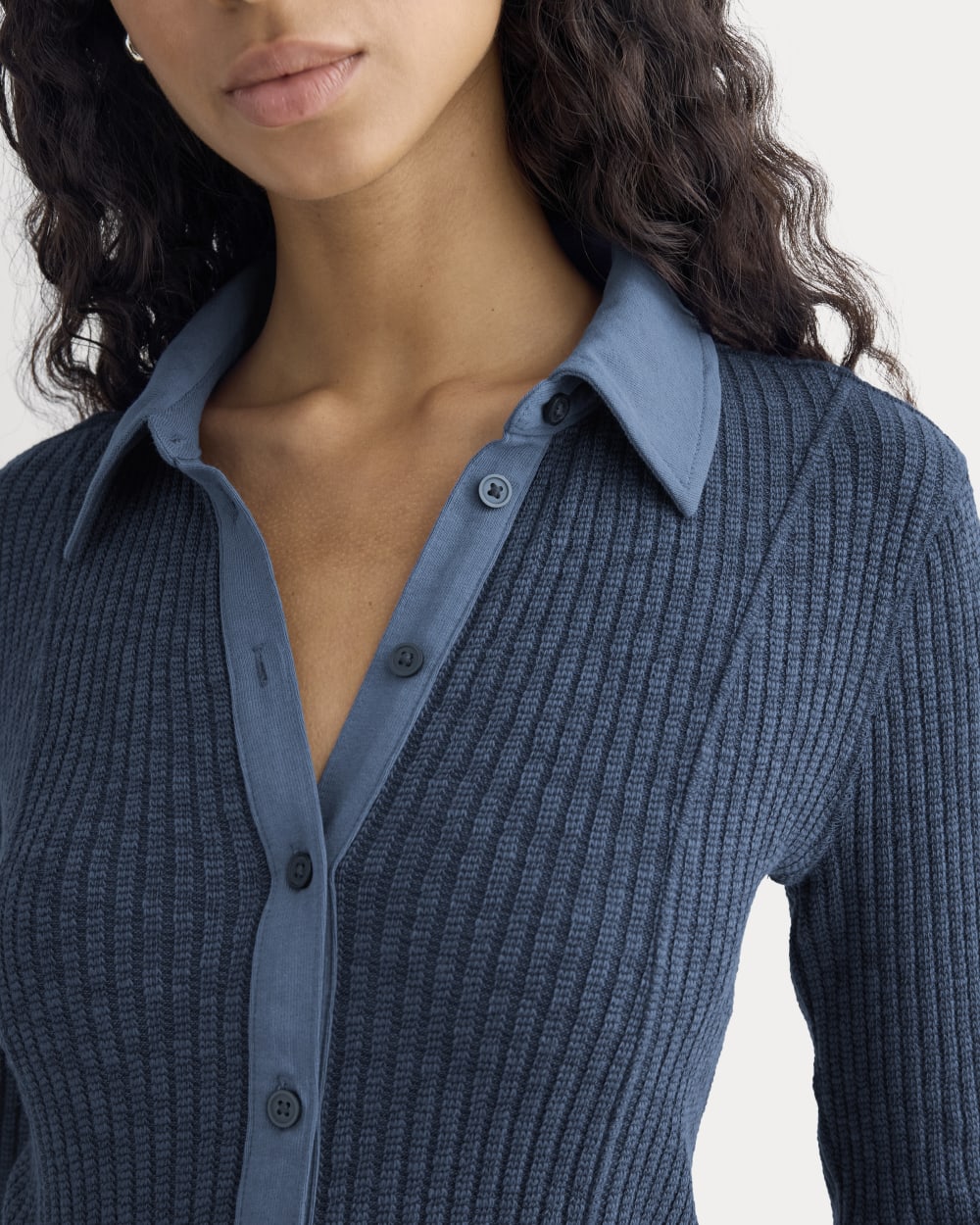 Cozy Rib Button-Up in Mood Indigo — detail view