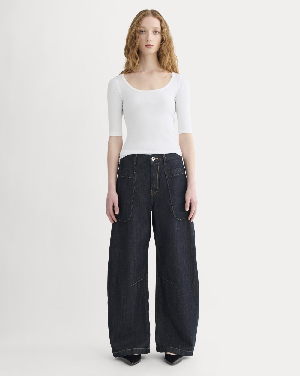 The Luxe Rib Scoop-Neck Tee in White — detail view