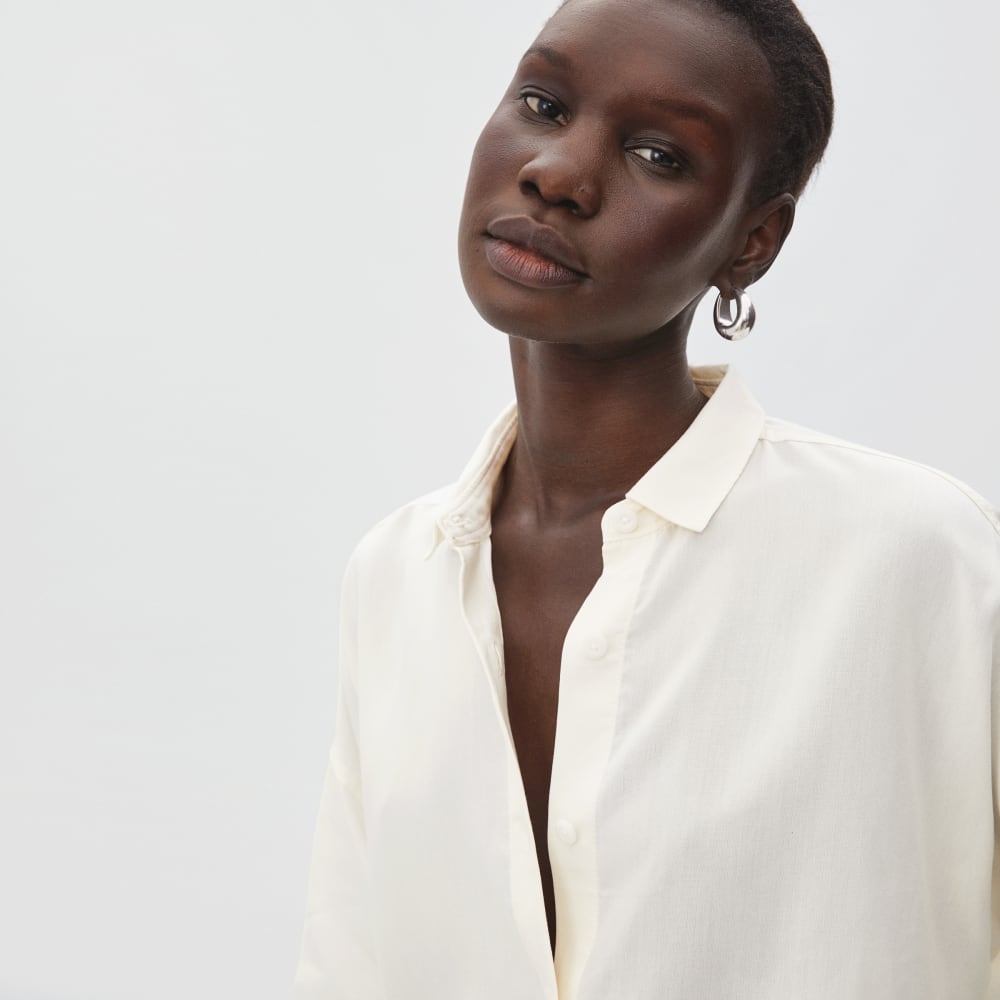 The Drapey Square Shirt in Bone — detail view