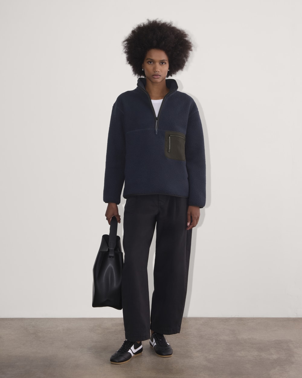 The ReNew Fleece Oversized Half-Zip in Navy — detail view