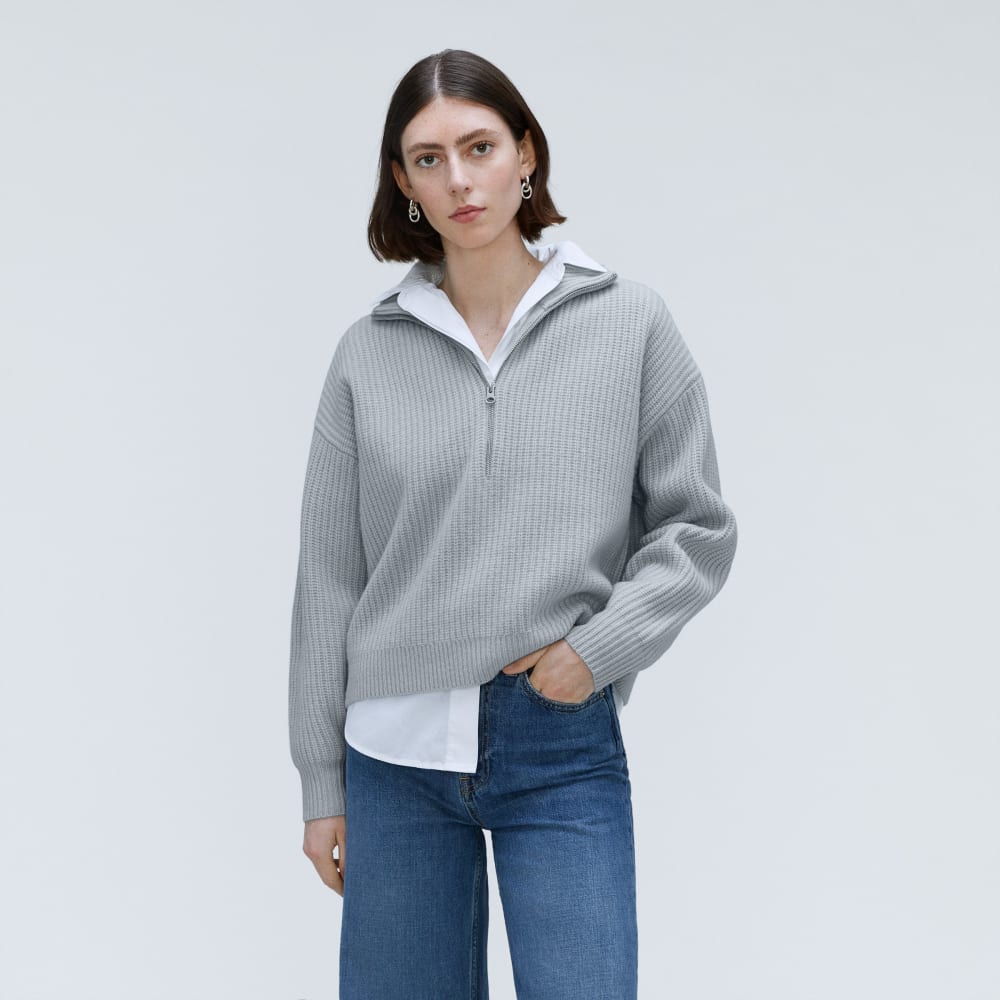 The Half-Zip Sweater in Luxe Merino in Sky — front view