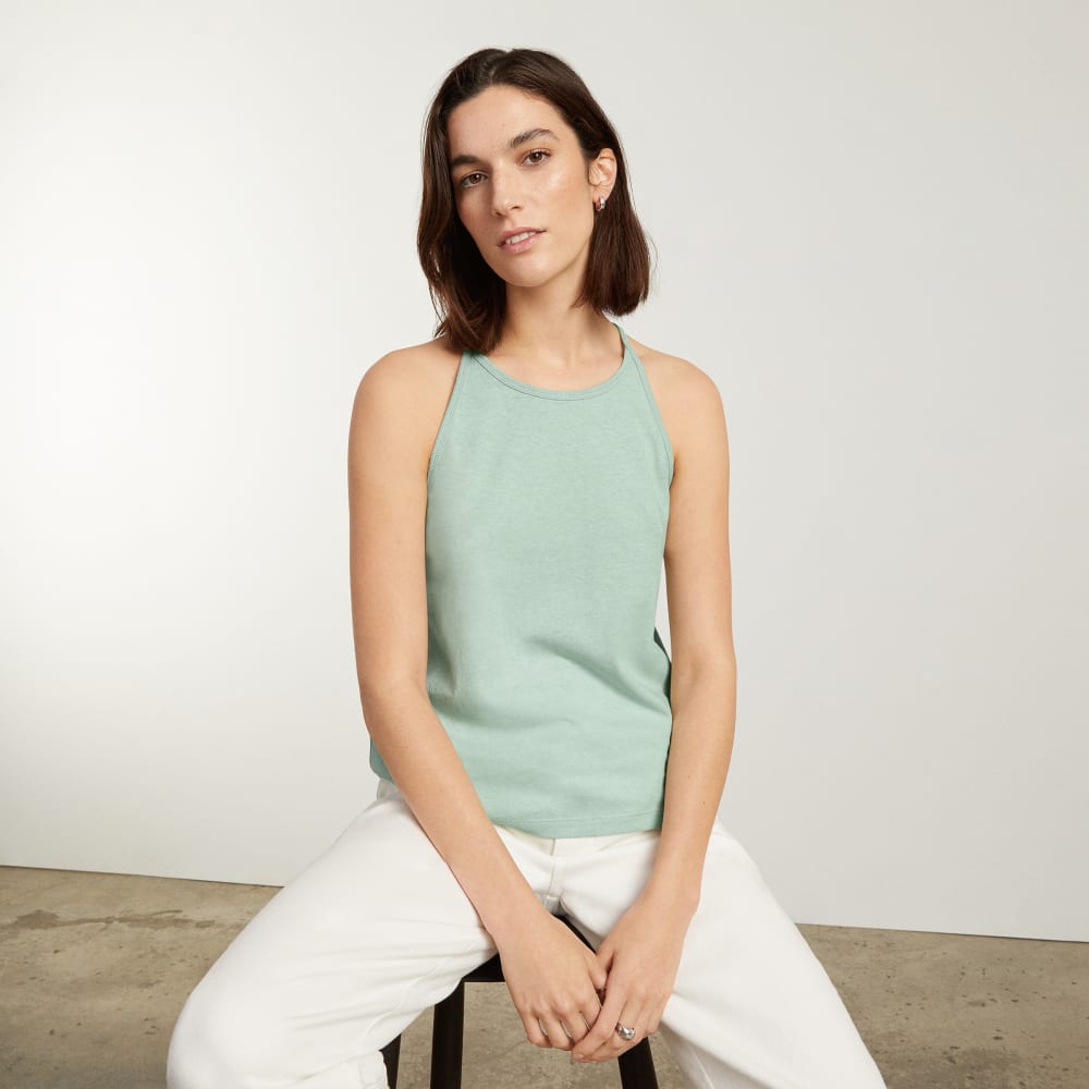 The Hemp Cutaway Tank in White Sage — detail view