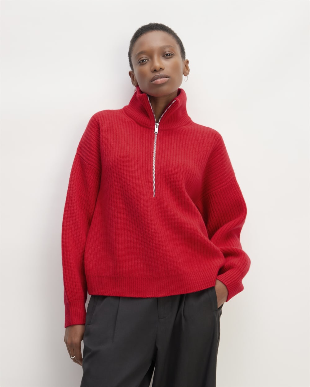 The Half-Zip Sweater in Luxe Merino in Classic Red — front view
