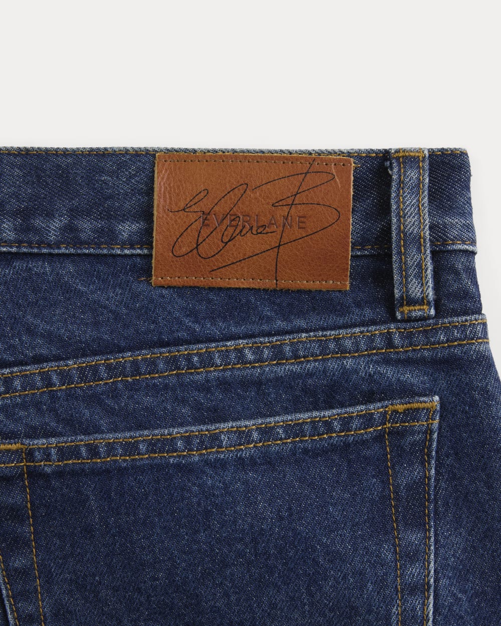 Everlane x Elena Bonvicini Highland Low-Rise Cigarette Jean in Deep Bay Indigo — detail view