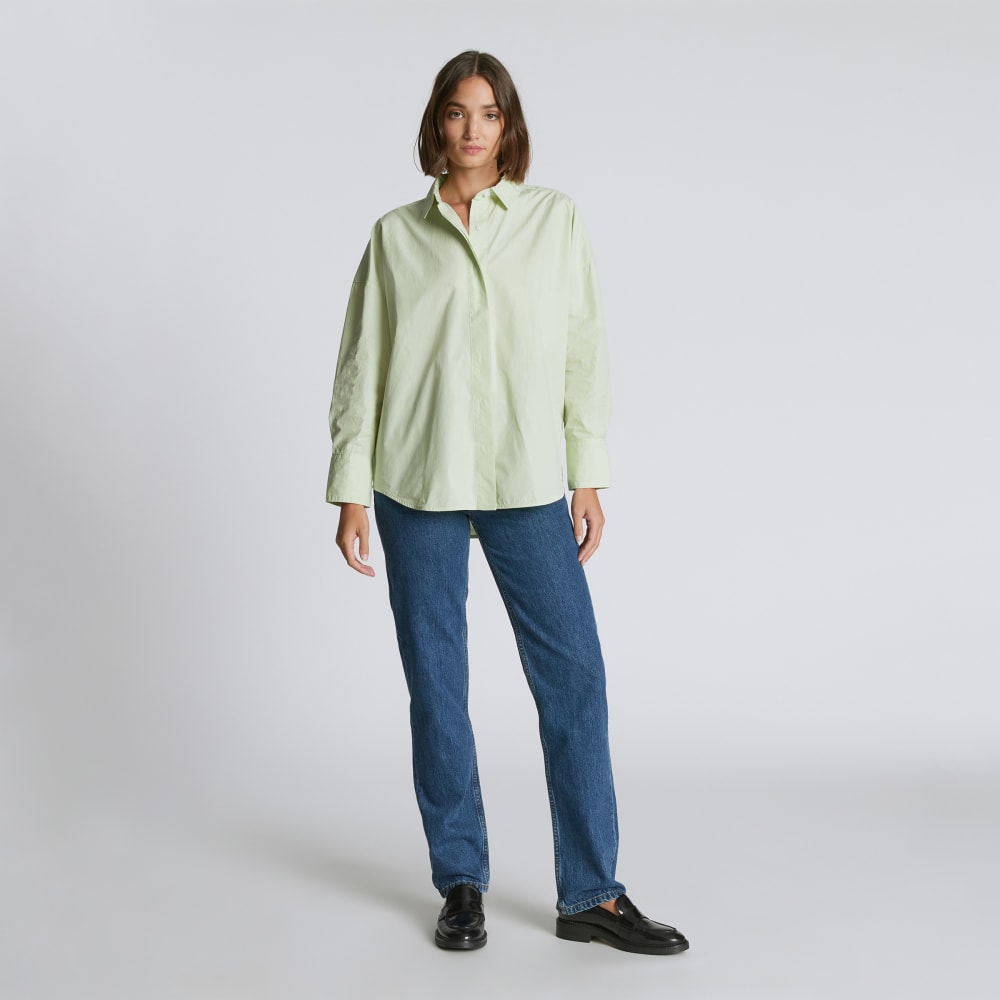 The Oversized Poplin Shirt in Seafoam Green — detail view