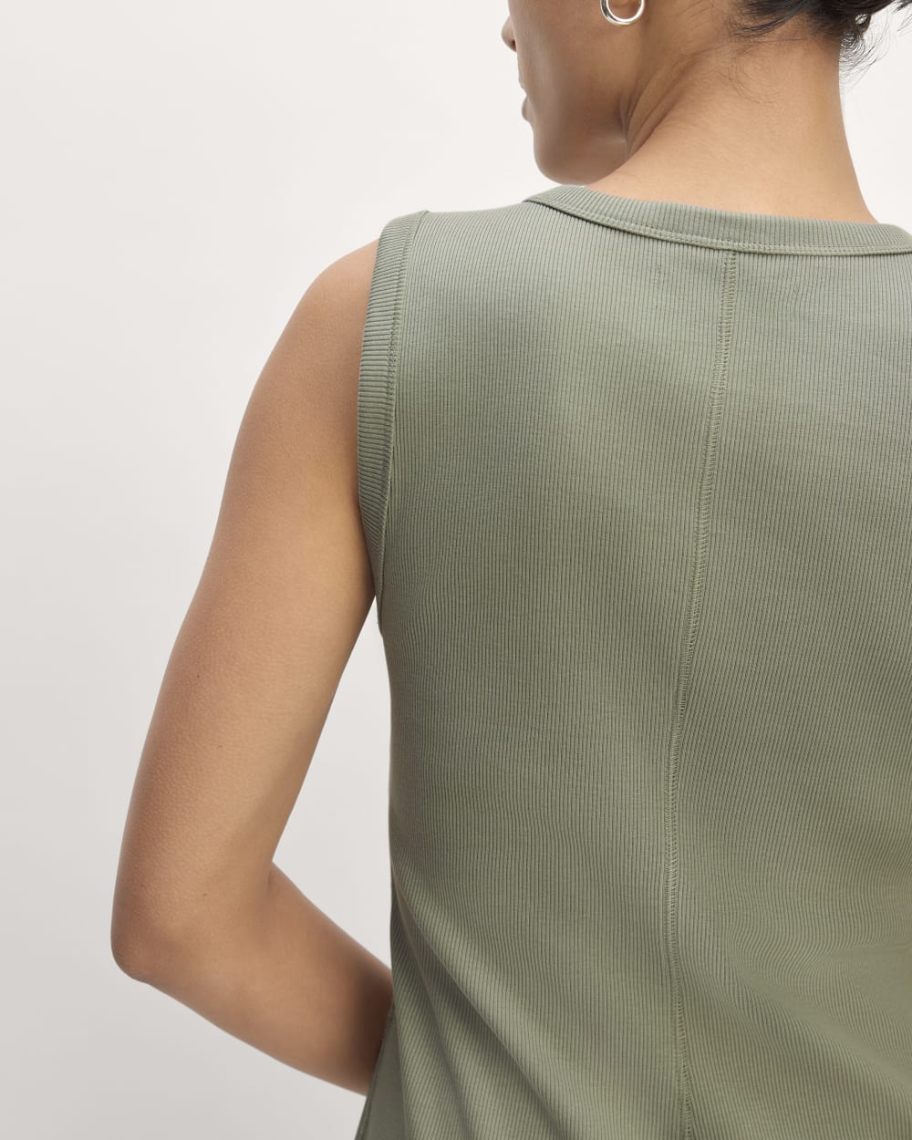 The Ribbed Mini Dress in Sage Green — detail view