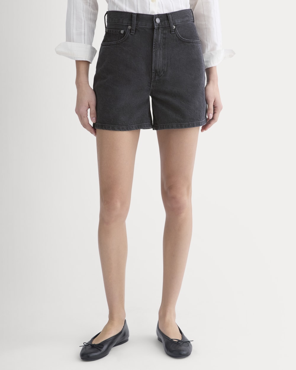 Way-High® A-Line Denim Short in Washed Black — detail view