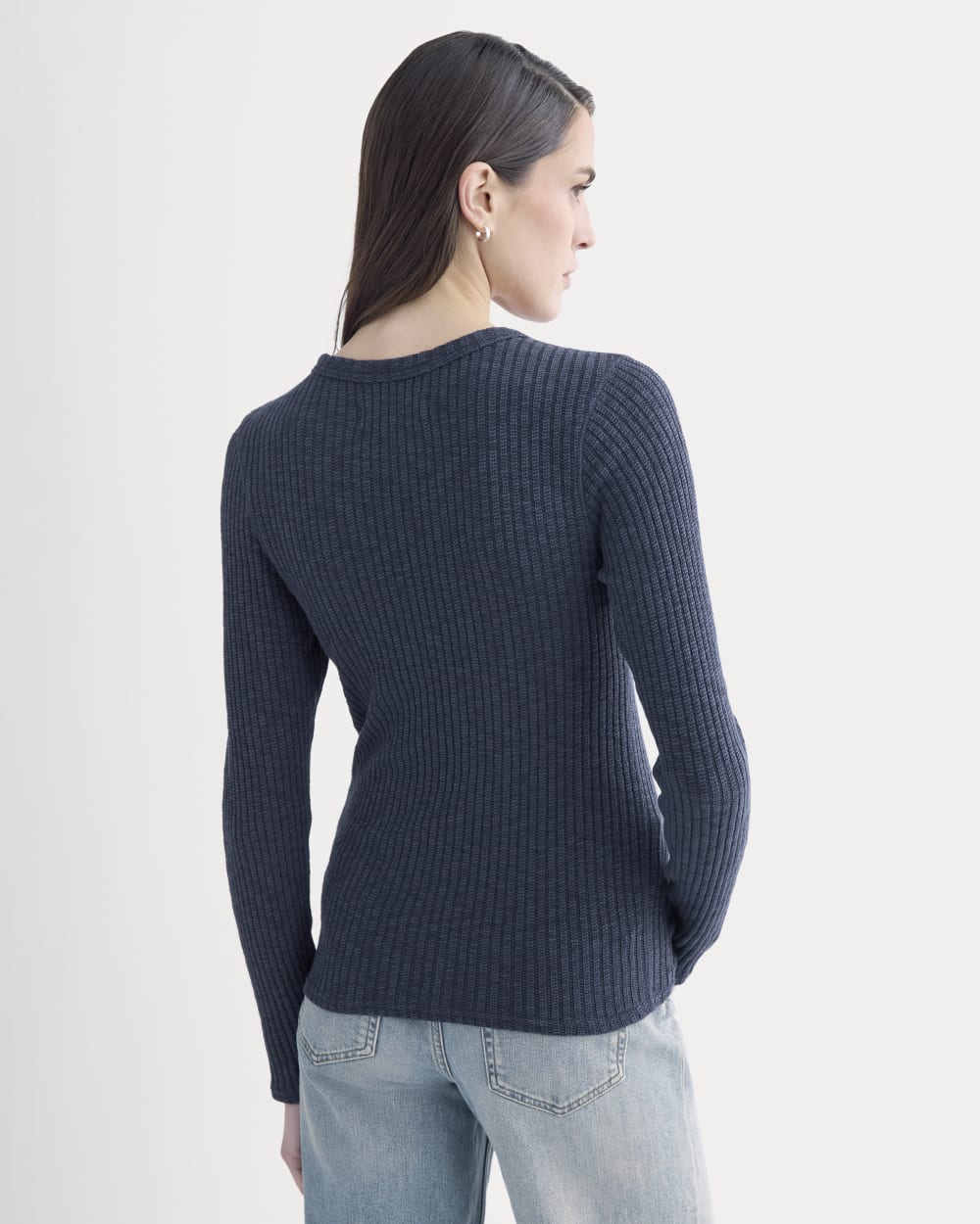 The Cozy Rib Long-Sleeve Tee in Mood Indigo — detail view