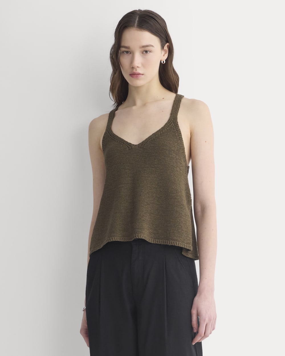 Racerback V-Neck Sweater in Beech — front view