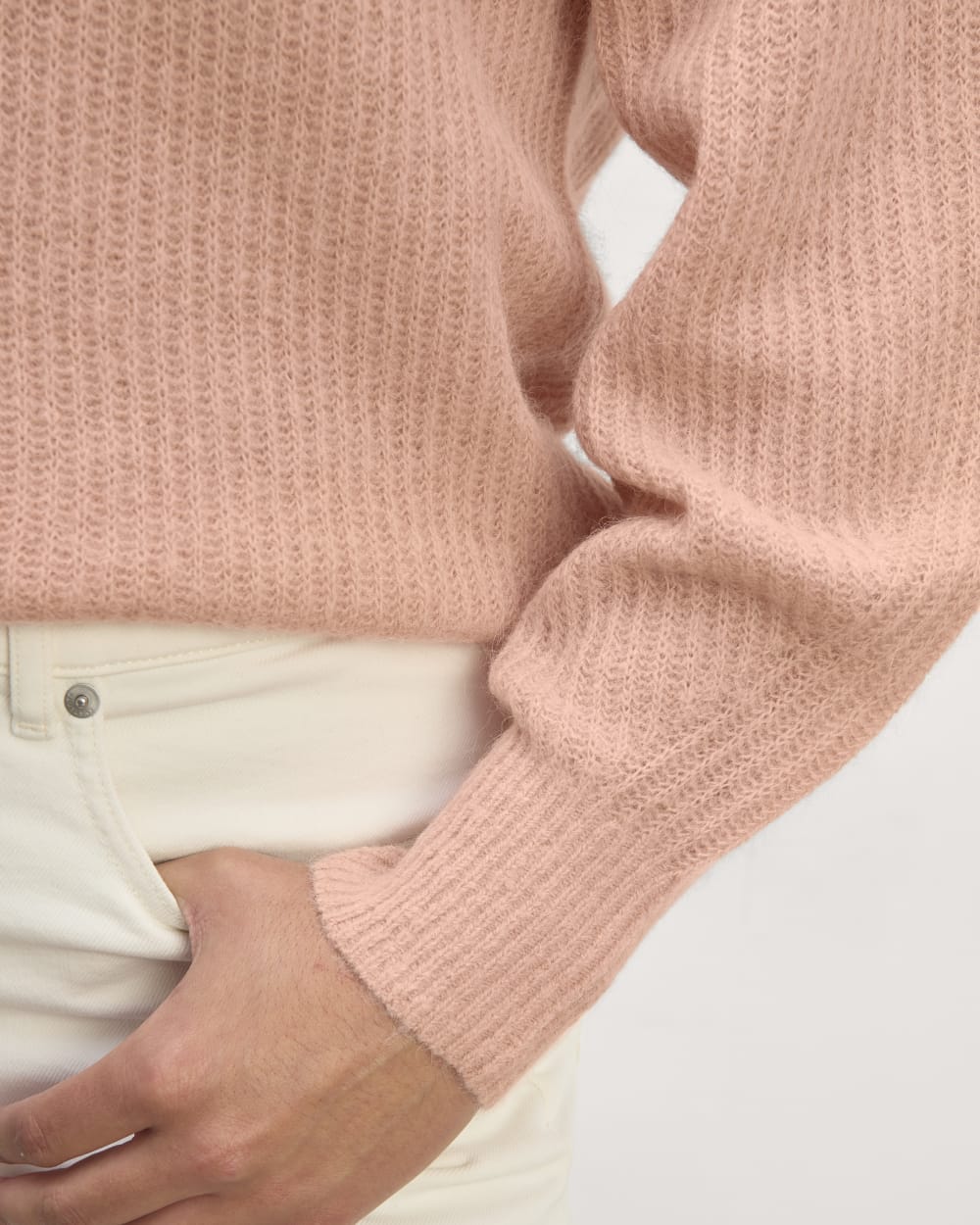 The Cocoon Crew in Alpaca in Blush Pink — detail view