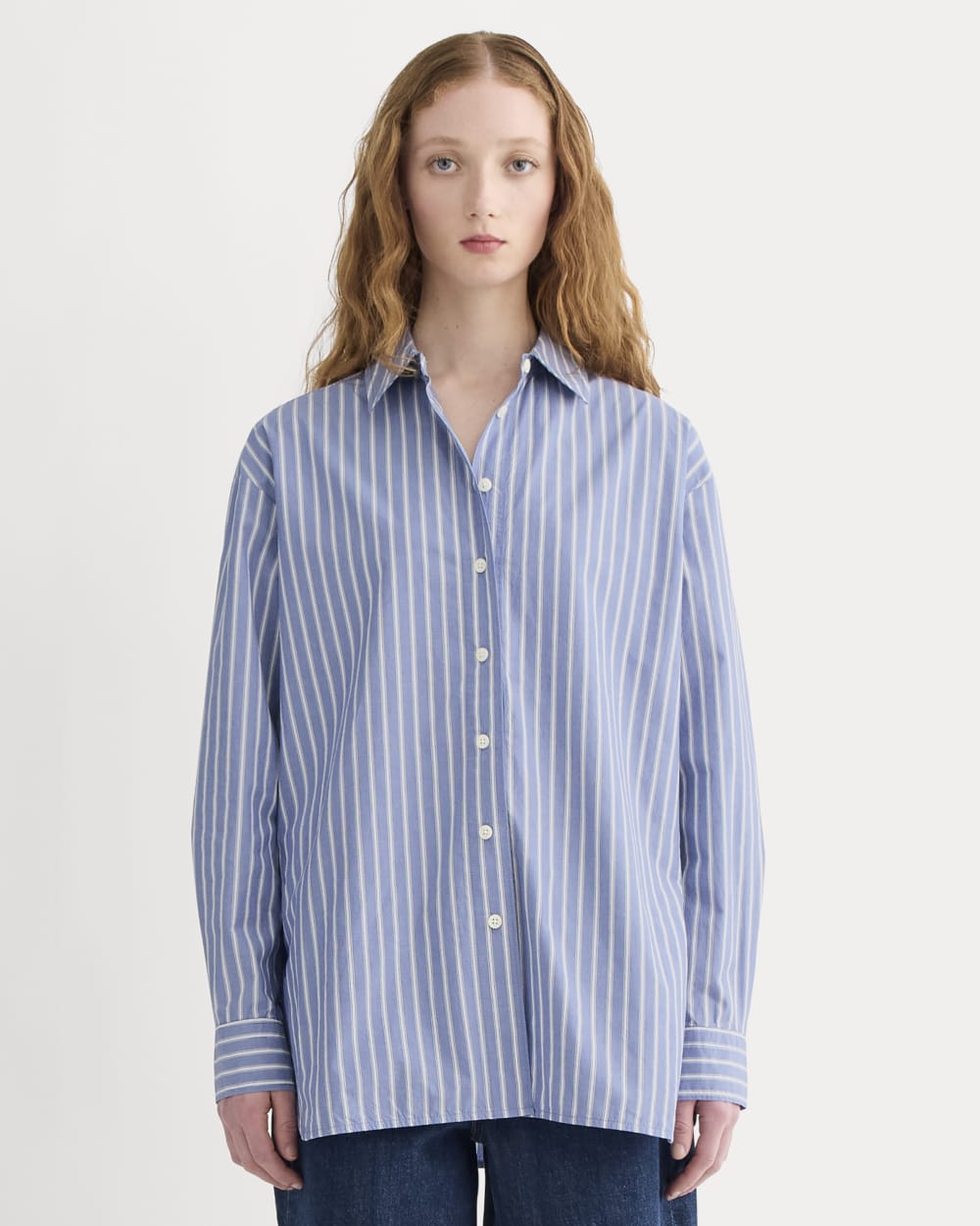 The Boyfriend Shirt in Ultrasoft Cotton in Dutch Blue / Bone — front view