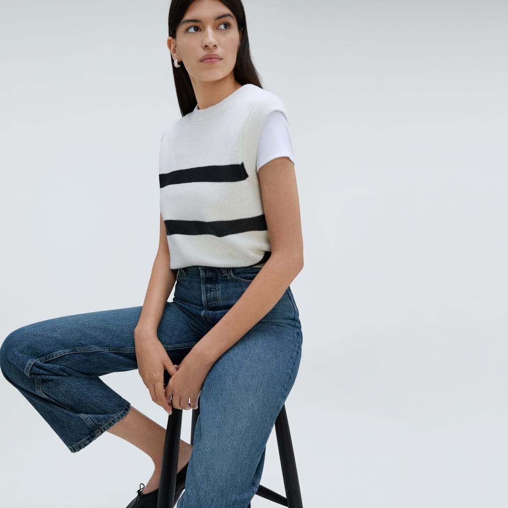 The Cotton Summer Sweater Tank in Canvas / Black — detail view