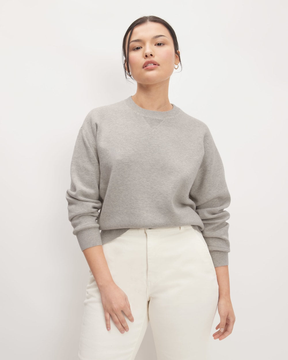 The Cotton-Merino Sweatshirt in Heathered Grey — front view