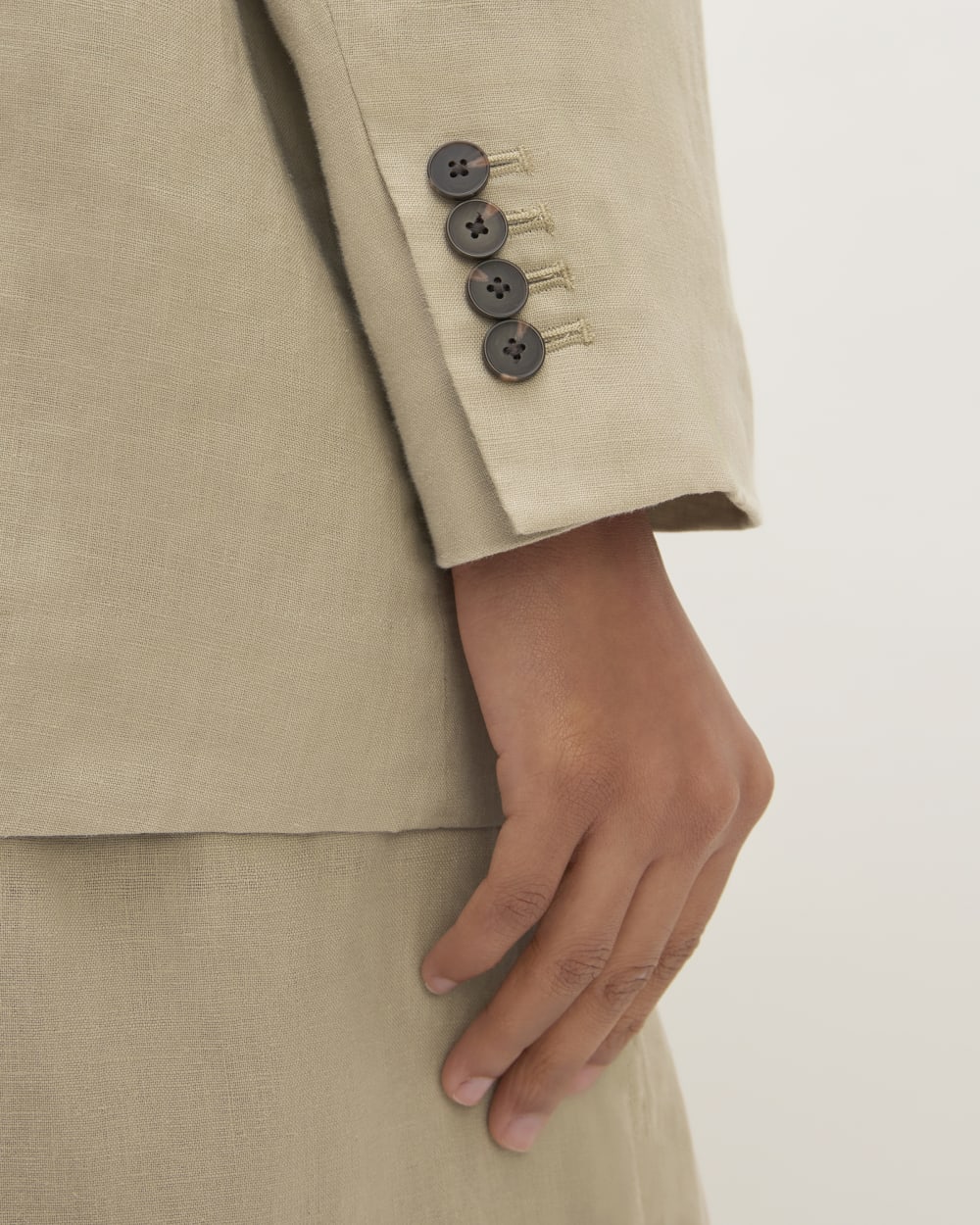 The Linen Double Breasted Blazer in Trench Coat Khaki — detail view