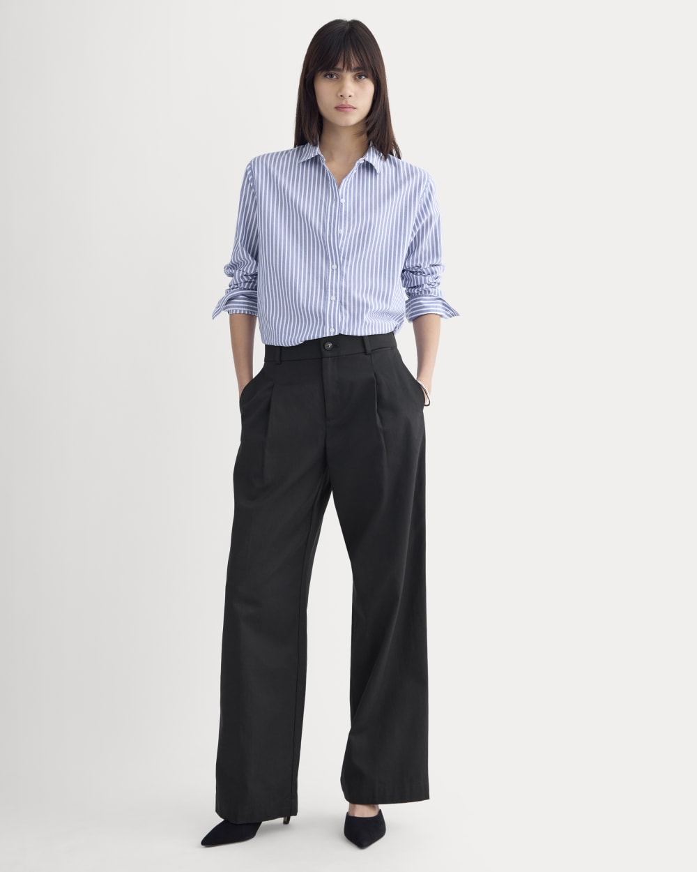 The Must-Have Shirt in Silky Cotton in Bone / Mazarine Blue — detail view