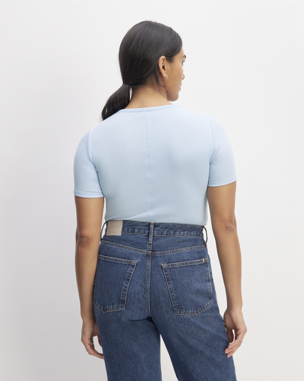 The Luxe Rib Crew in Chambray Blue — detail view