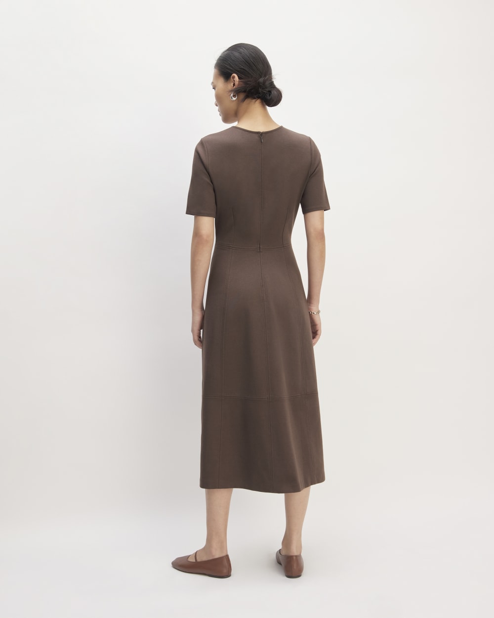 The Dream Short-Sleeve Dress in Earth Brown — detail view