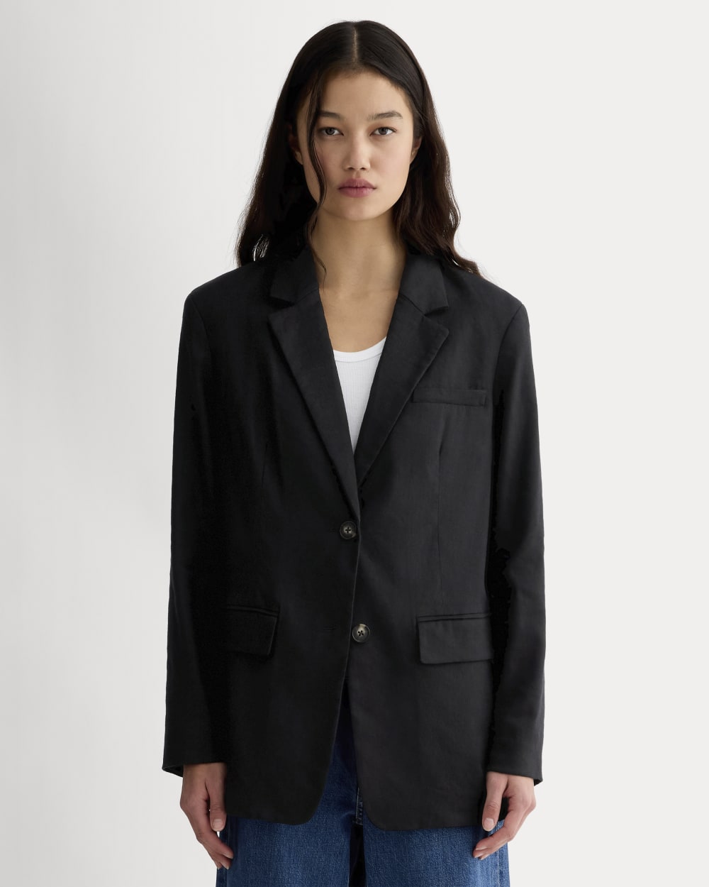The Oversized Blazer in Buttersmooth in Black — front view