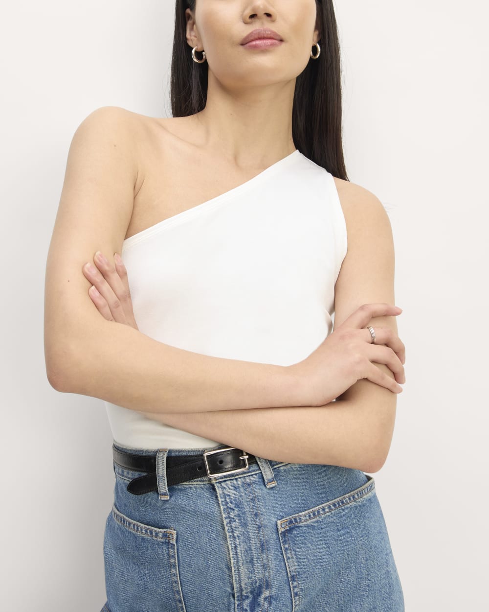 The Form One-Shoulder Tank in White — detail view