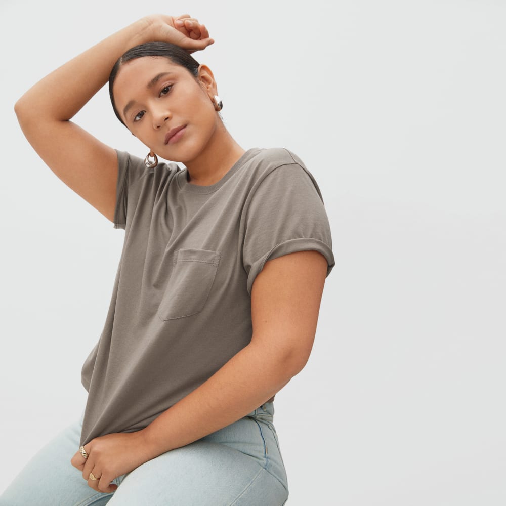 The Box-Cut Tee in Essential Cotton in Clay — detail view