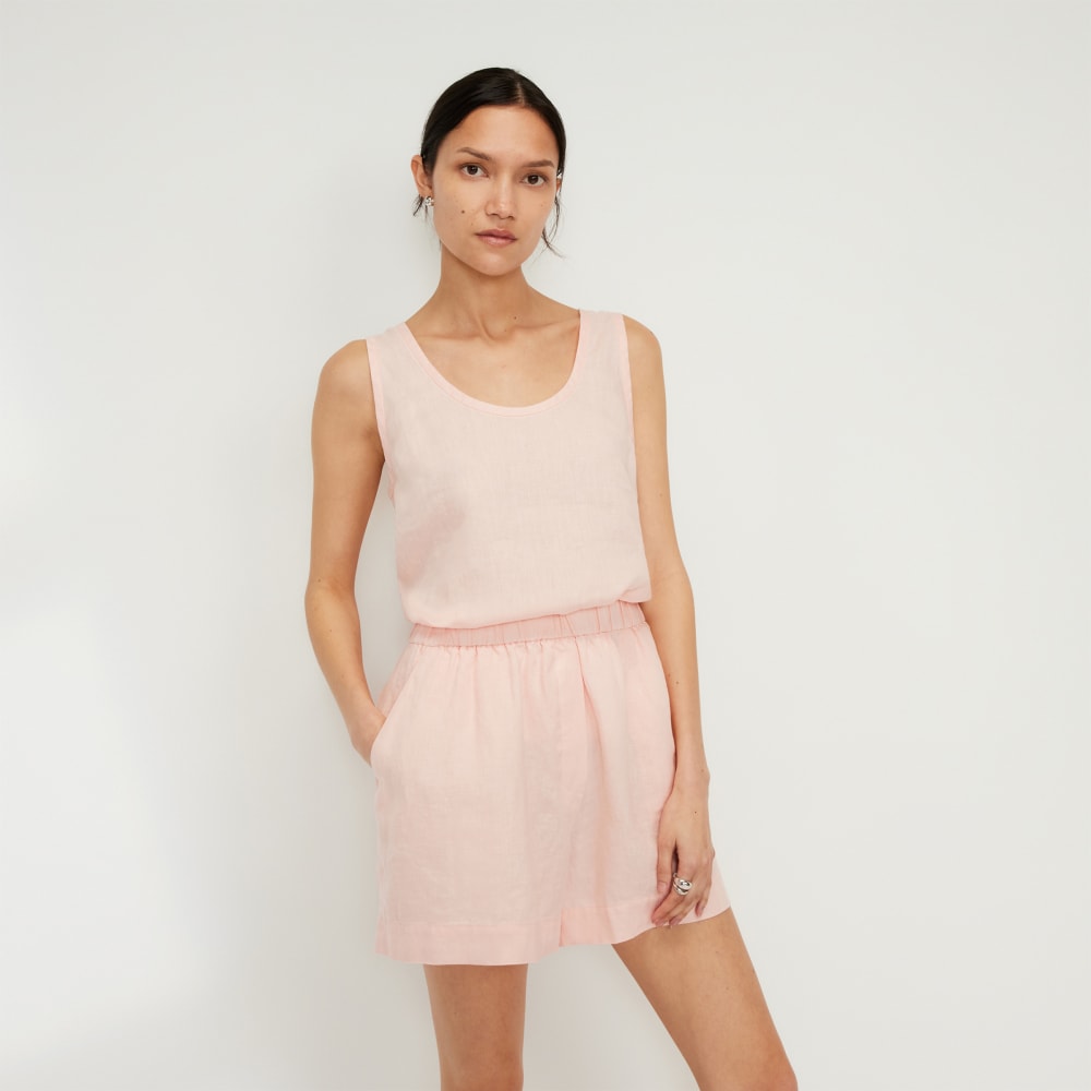 The Scoop Tank in Linen in Petal Pink — front view