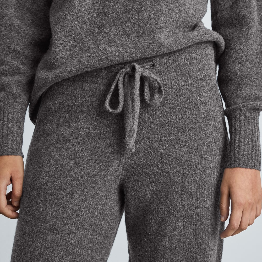 The Cozy-Stretch Wide-Leg Sweatpant in Heathered Charcoal — detail view