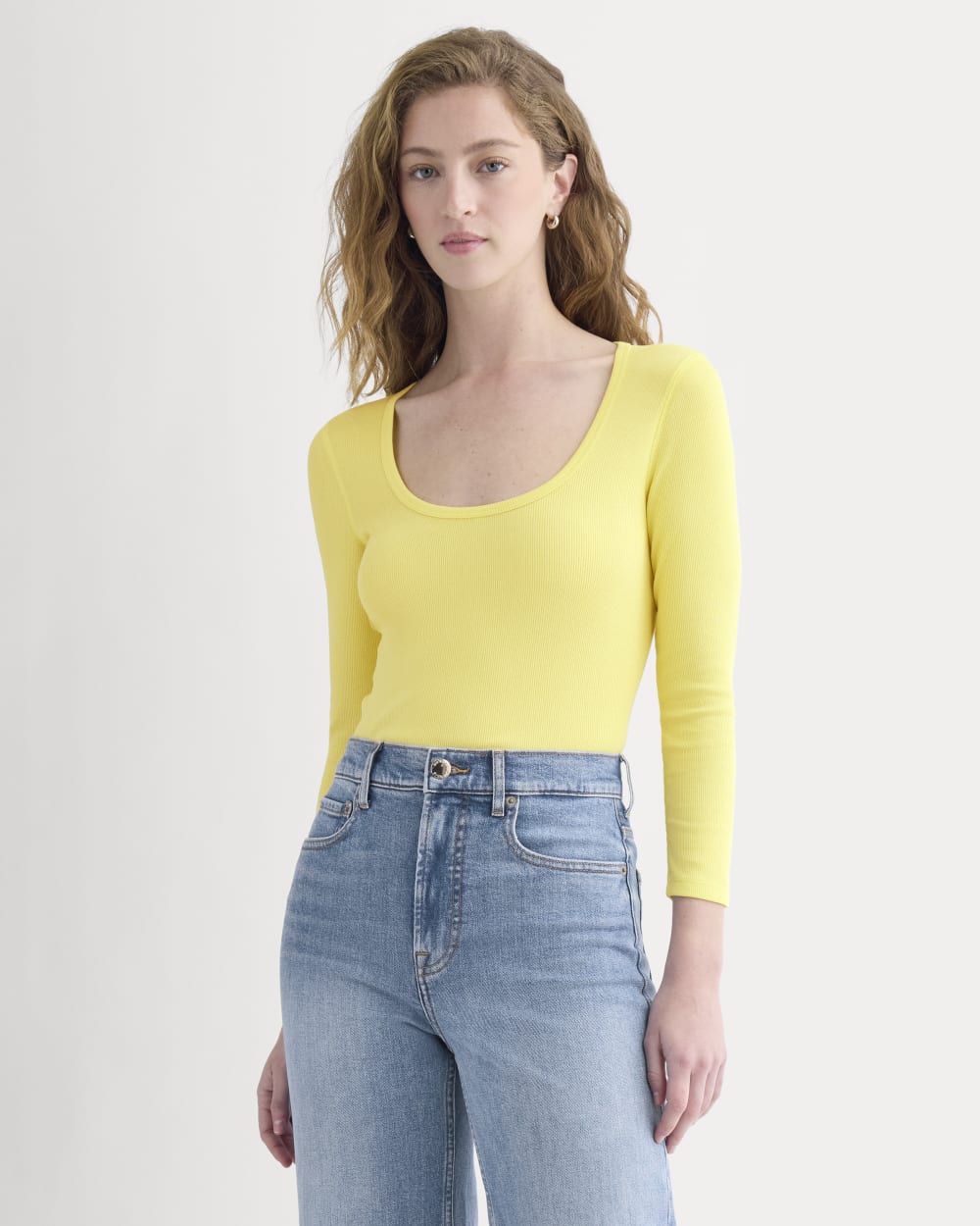 Luxe Rib Deep U-Neck Top in Celandine — front view