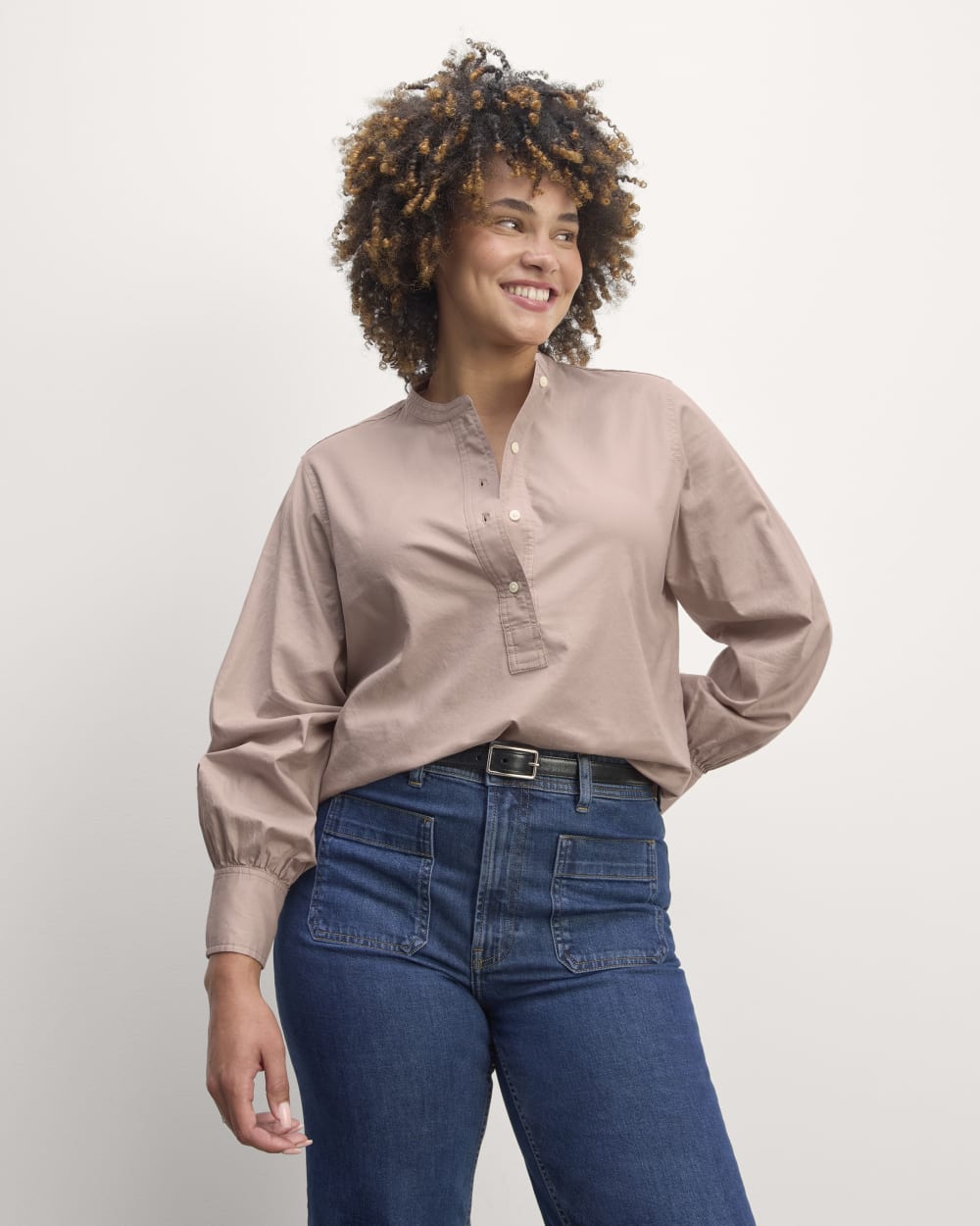 The Henley Shirt in Silky Cotton in Dusty Rose — front view