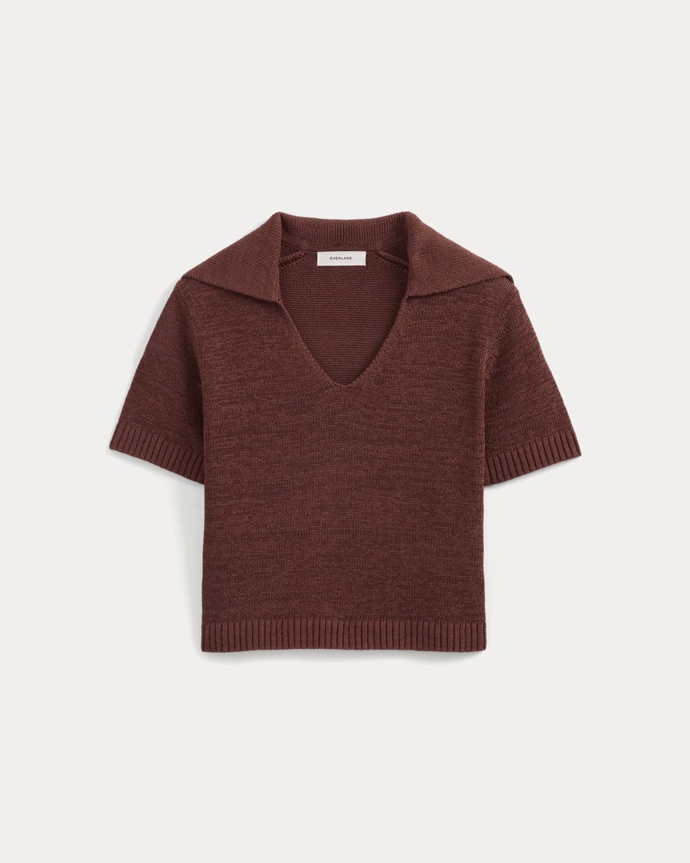 Open Collar Polo in Henna Red — alternate view