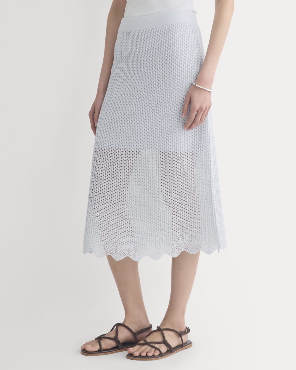 Lace-Knit Midi Skirt in Skywriting — detail view