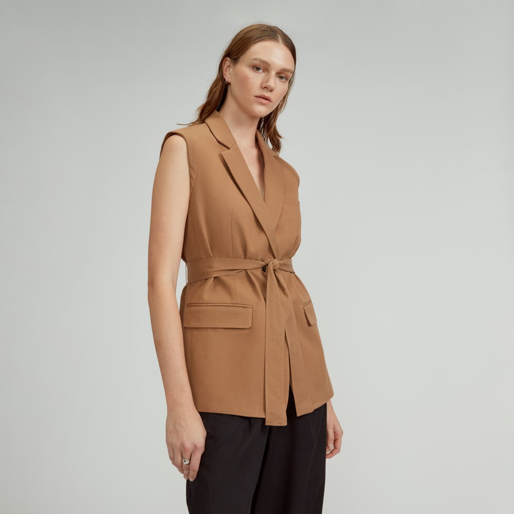 The Sleeveless Blazer in Buttersmooth in Toasted Coconut — front view