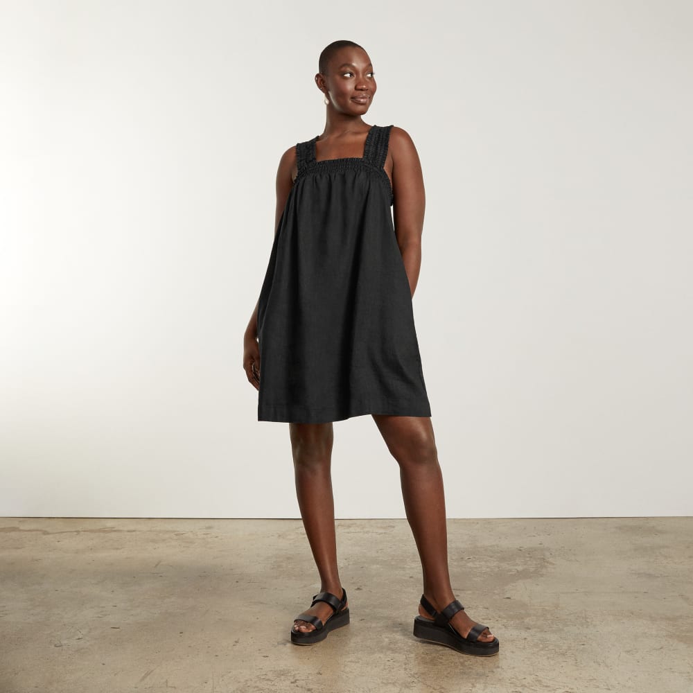 The Smocked Linen Dress in Black — alternate view