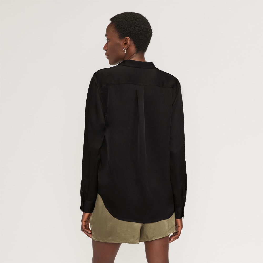 The Satin Relaxed Shirt in Black — detail view