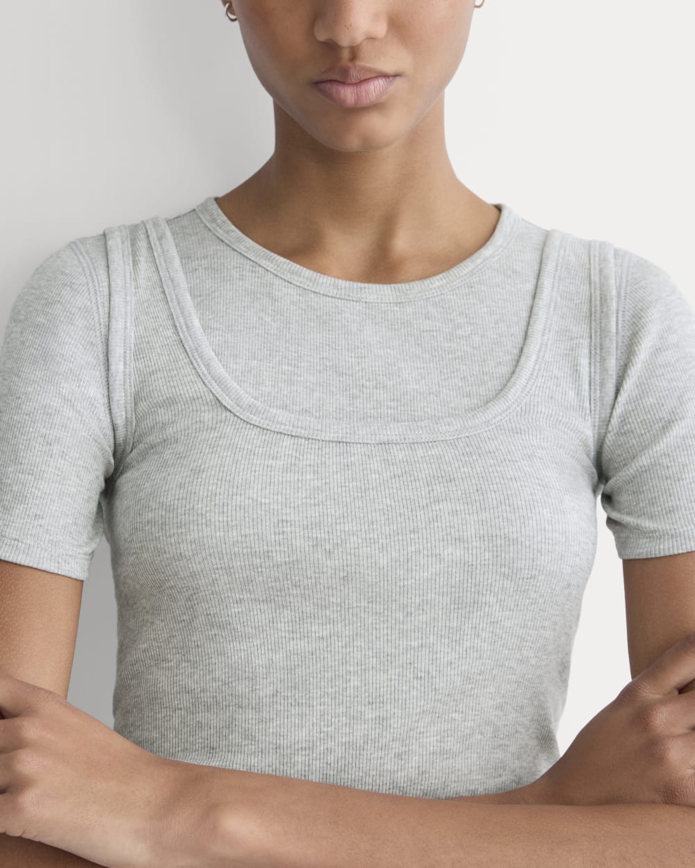 The Luxe Rib Square-Neck Tank in Classic Heather Grey — detail view