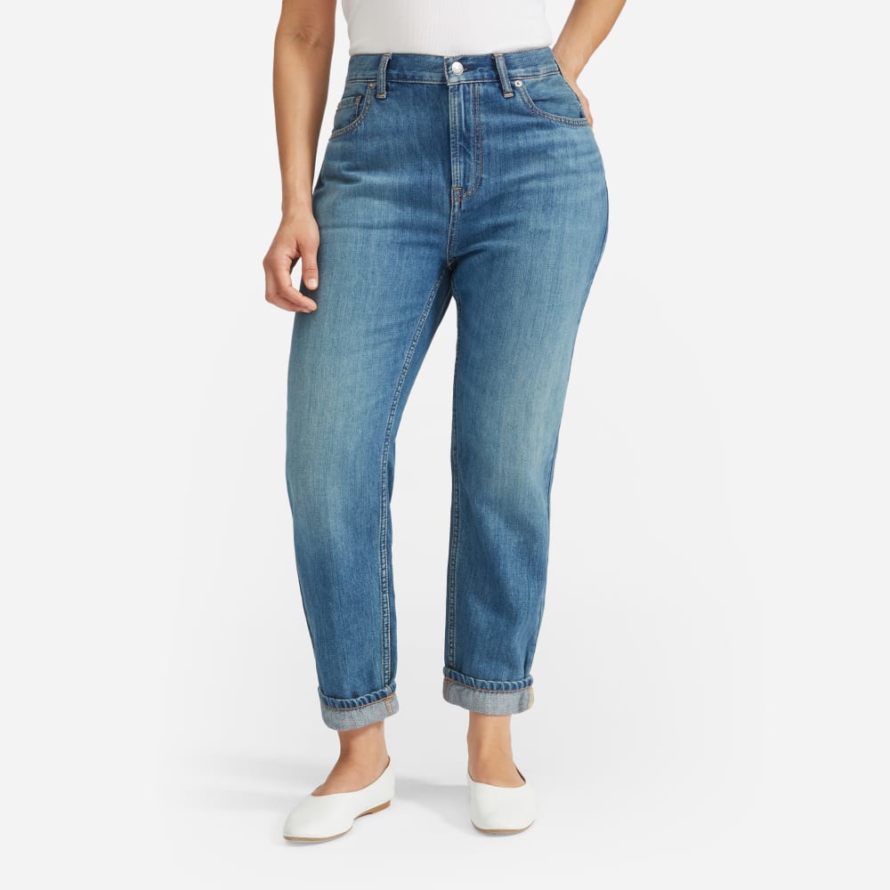 The Super-Soft Relaxed Jean in Mid Blue — detail view